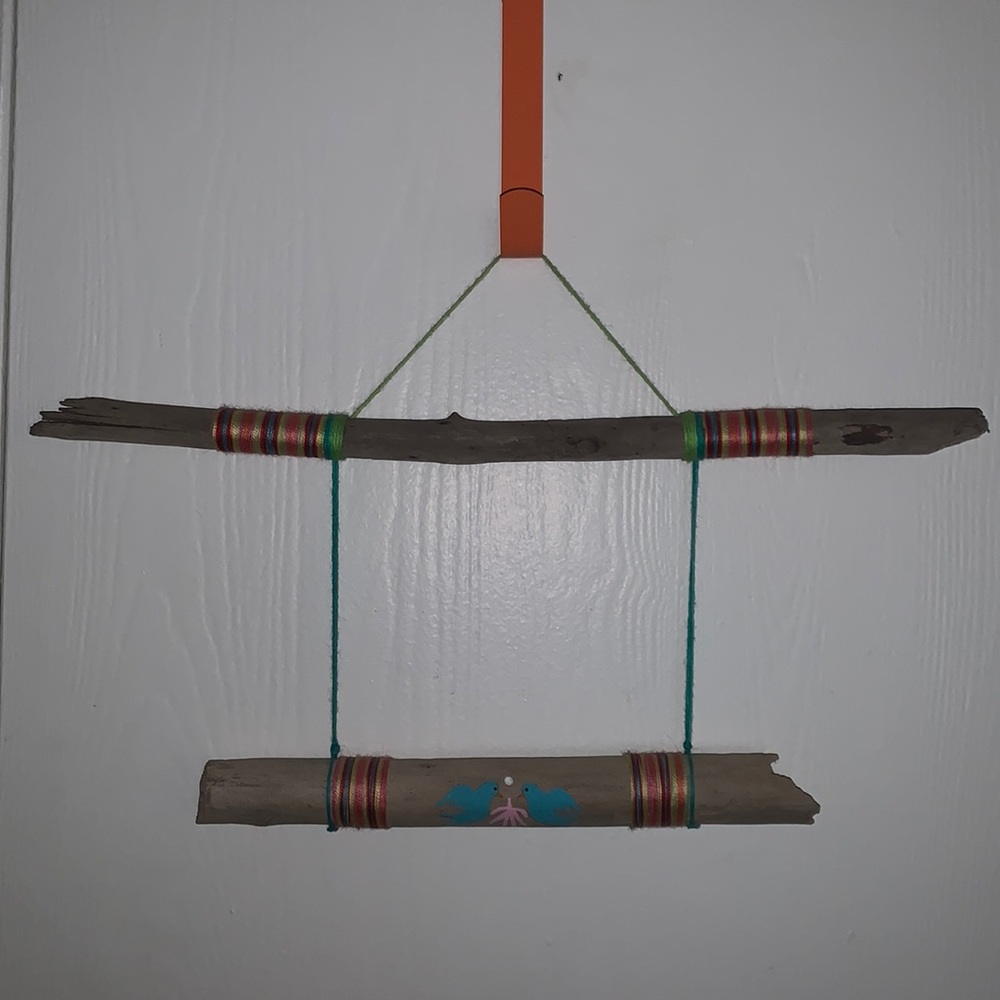 Handmade Texas Coast Driftwood Tiered Wall Hang, Blue Birds & Bright Colors Boho